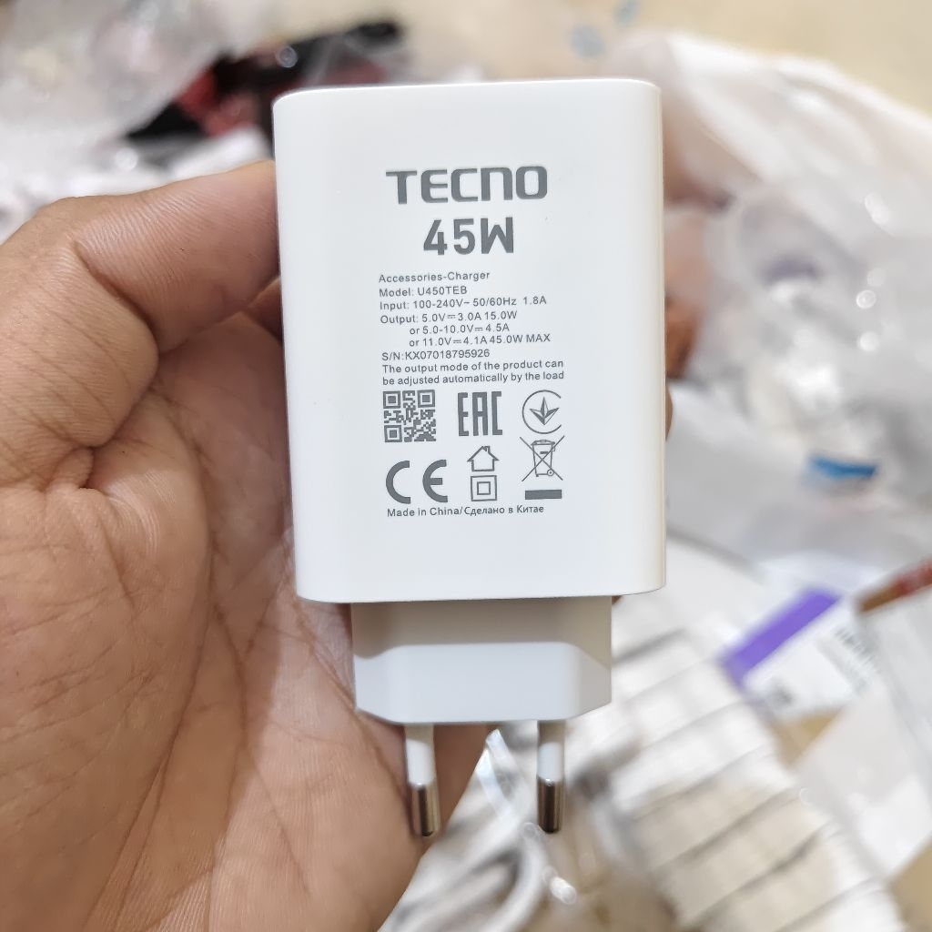 Tecno 45W SUPERCHARGER POVA 7 / CAMON 40 Adapter ORIGINAL 100%