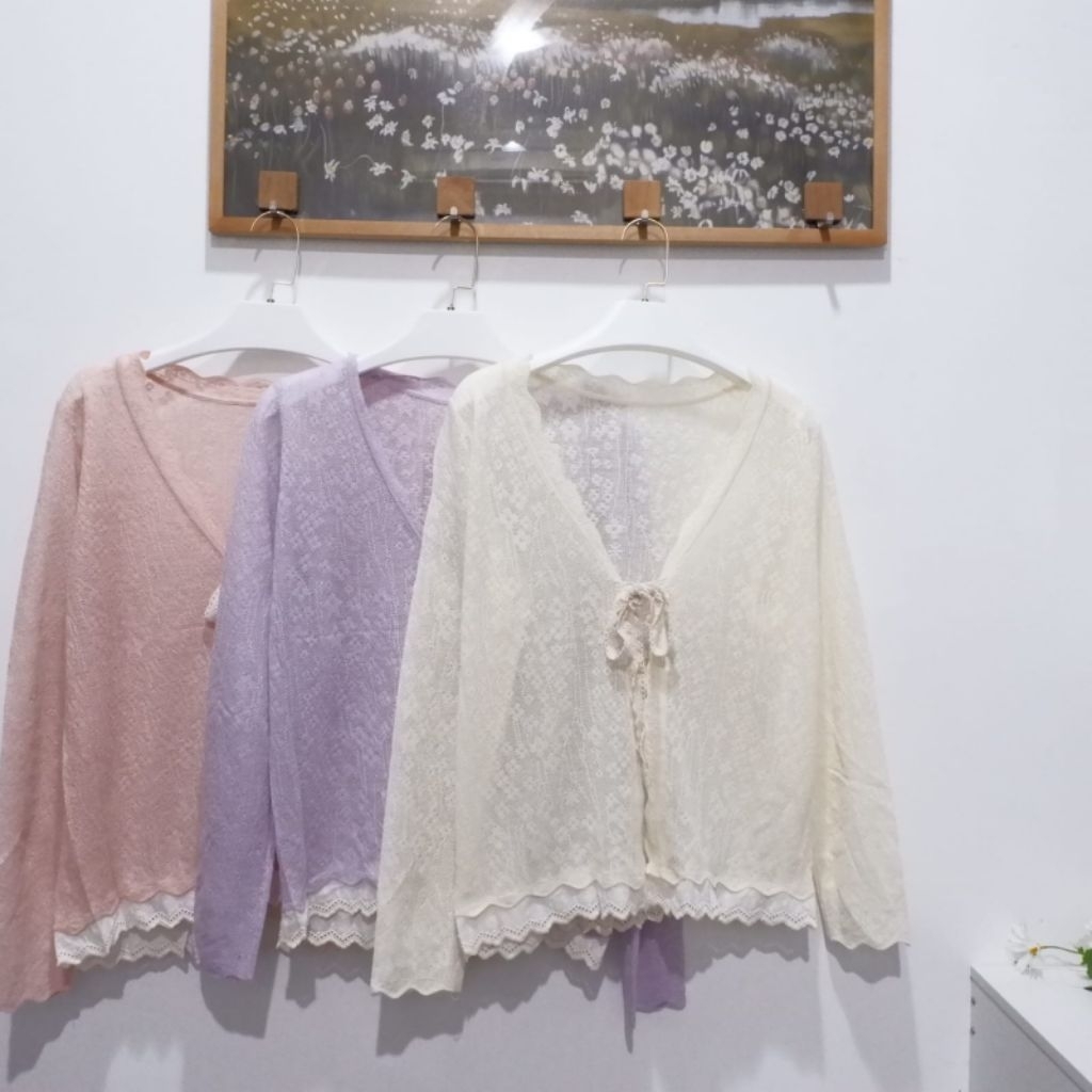 [ใหม่] SHEER LACE RIBBON CARDIGAN
