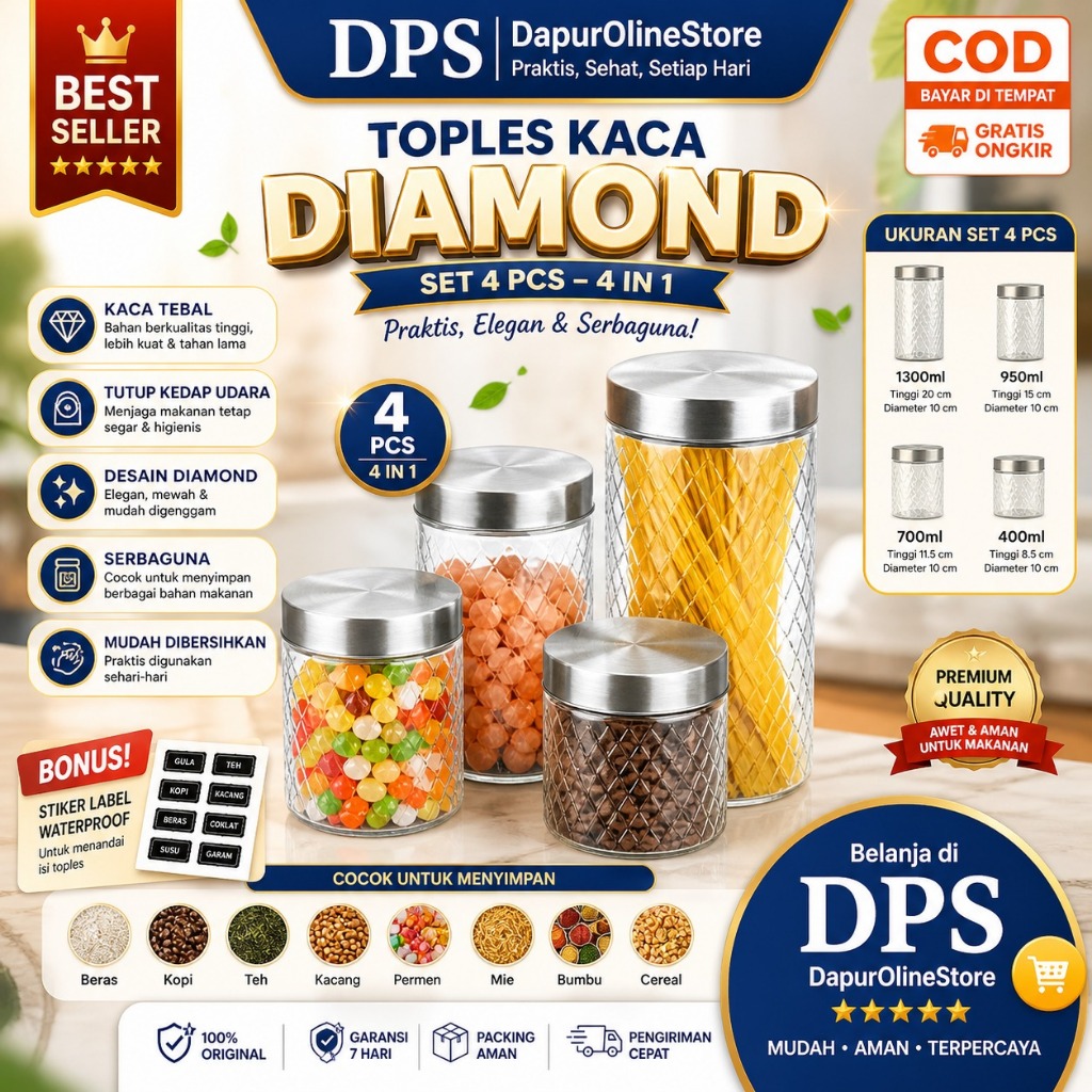แก้ว JAR CONTAINS 4PCS DIAMOND CANISTER / เค้ก JAR SET 4IN1 EID เค้กขวดบรรจุ 4PCS JAR