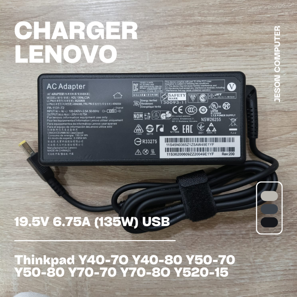 Lenovo Thinkpad Y40-7O Y40-80 Y50-70 Y50-80 Y70-70 Y70-8O Y520-15 19.5V 6.75A (135W) อะแดปเตอร์ชาร์จ