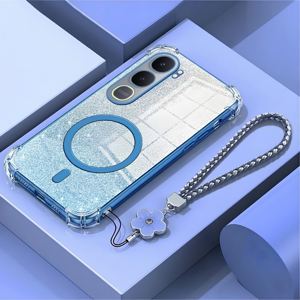 เคสนิ่ม Vivo Y21D/Y31 Glitter Anti Crack ไร้สายกันกระแทกฟรีสายคล้องดอกไม้