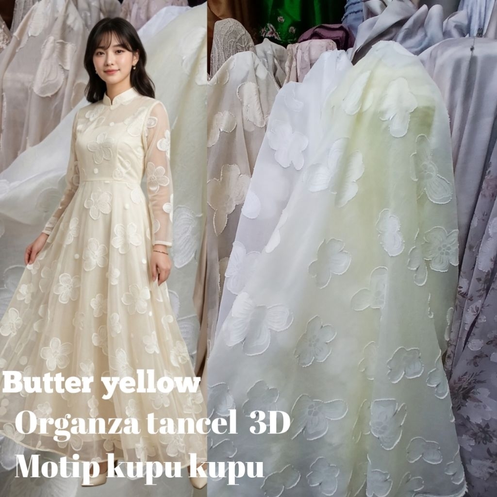 พรีเมี่ยม 3D Bella ผ้าไหม organza Tancel ผ้า / 3D ผีเสื้อ motif orQanza Tancel ผ้าไหม Bella ผ้า