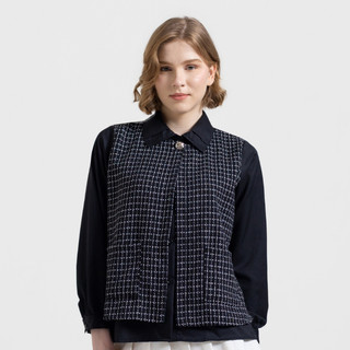 PEASHY | Vestie Luxe | Kemeja 2in1 Vest Blouse Wanita Atasan Hitam