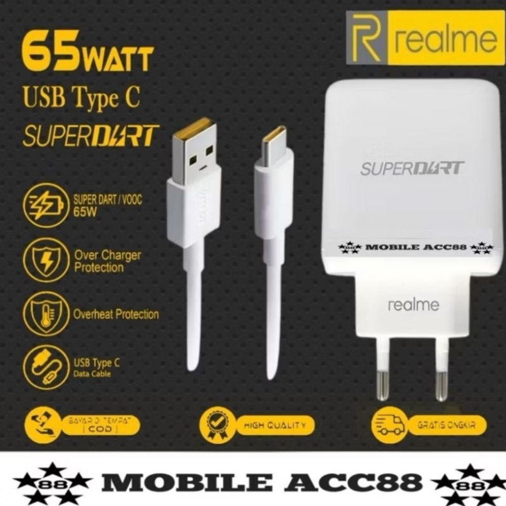 เครื่องชาร์จ Casan REALME 7 8 9 9i 10 Pro + Plus Super Dart 65W 65 วัตต์สาย USB TYPE C ดั้งเดิม