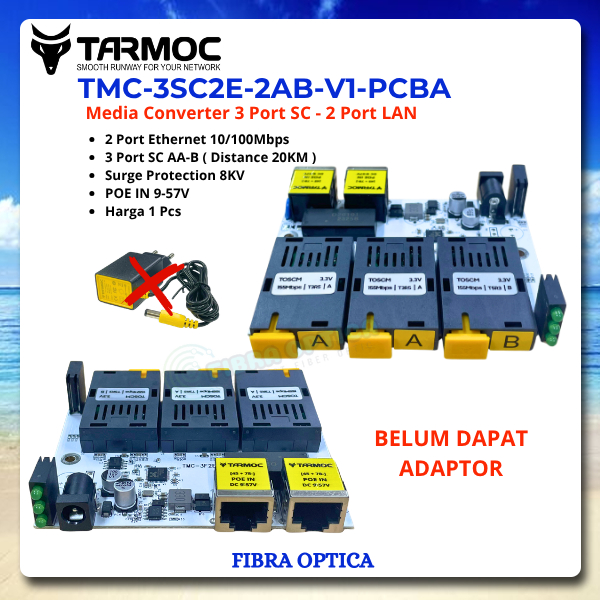 Tarmoc TMC-3SC2E-2AB-V1-PCBA | Media Converter 3 FO 2 LAN / 3FO 2LAN 100M BOARD POE-in