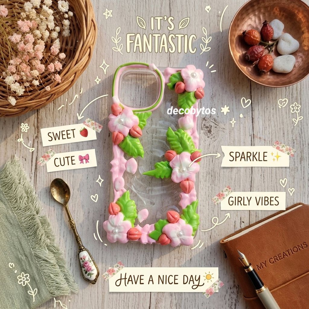 (decobytos) PRE-ORDER Decoden Resin Phone Case Casing Flower Peach in the Water For All Types of HP 