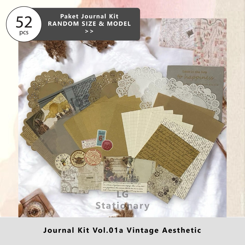 52 ชิ้น Journal Kit - Package Vol.01 / Vintage Aesthetic / ตกแต่ง / Journal Deco Sticker