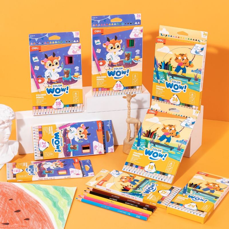 ดินสอสี DELI EC138 WOW! 12/24 สี ไม้นุ่มสามเหลี่ยมเรียบ