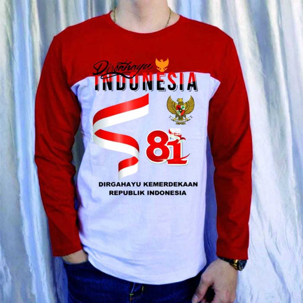 MERAH KATUN 28S COTTON T-SHIRT/17 AUGUST 45 เสื้อยืด/HUT 81/สีแดงและเสื้อยืดสีขาว/Wave FLAG