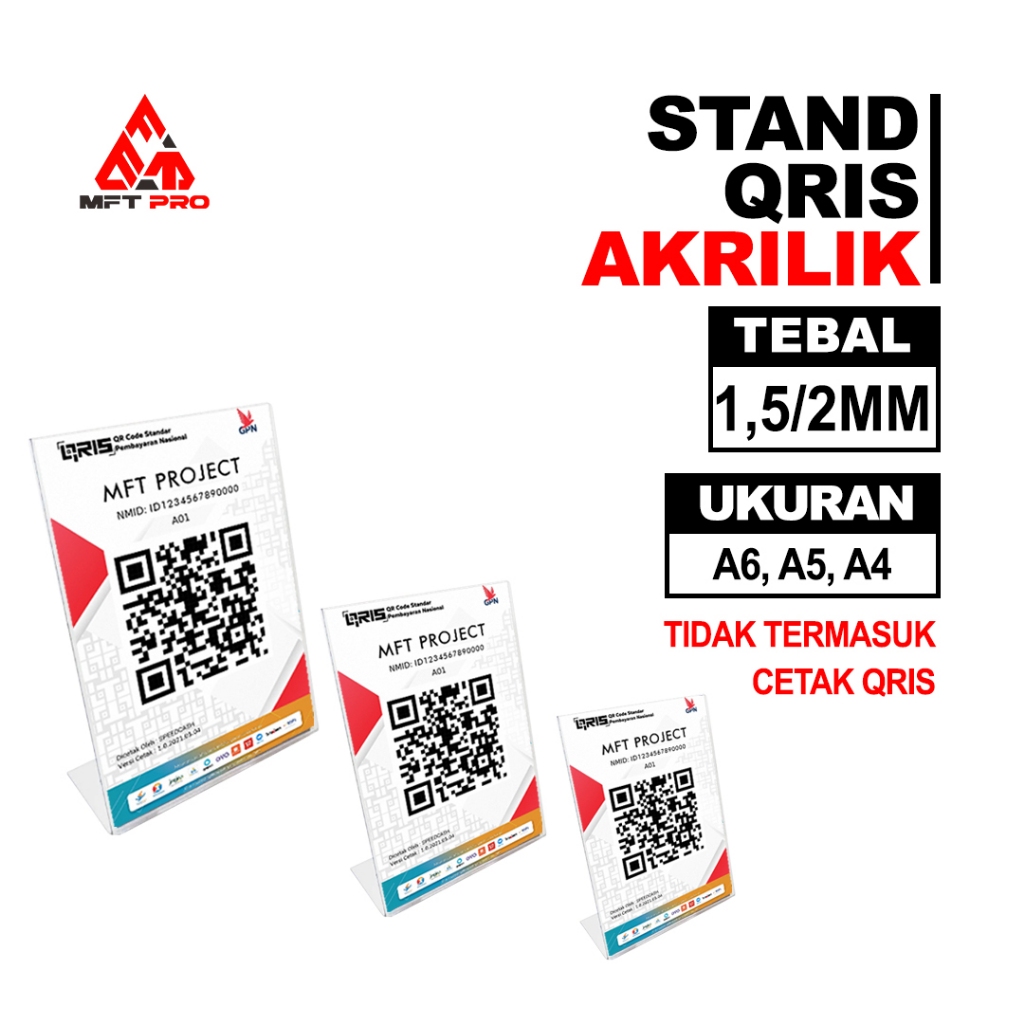 MFT Pro Acrylic Qris Stand - Acrylic Qris Stand - Acrylic Qris Stand Type L หลายขนาด
