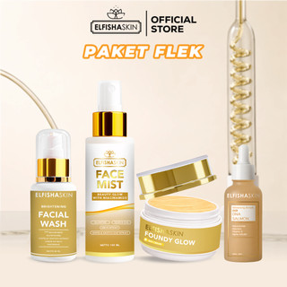 Elfisha Skin Paket Flek - Face Mist Glow, Foundy Glow, Facial Wash, Whitening Serum with DNA salmon mengatasi flek Perawatan Wajah Membersihkan flek Hitam