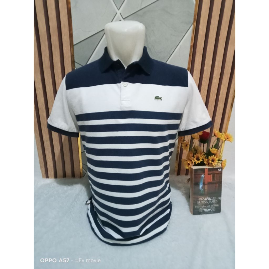 Lcos เสื้อคอปกโปโลสีขาวกรมท่า
