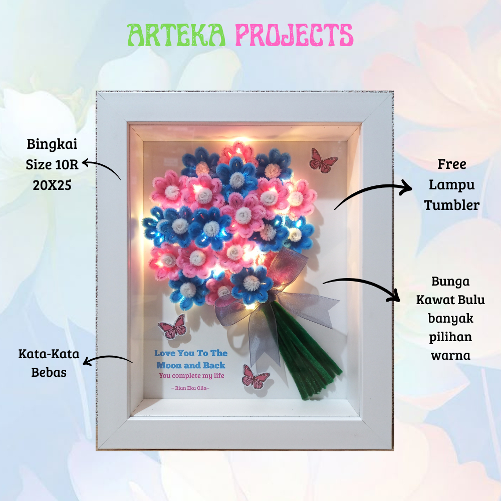 FREE BOX / FREE BUBBLE WRAP / FREE TUMBLER LAMP / FUR WIRE FLOWERS / POP UP FRAME / 3D FRAME / BORN 