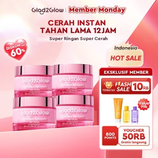 Glad2Glow Double Bright Tone up Cream Day Cream Cerah Instan Niacinamide Moisturizer brightening wajah pemutih  Night Cream whitening skincare glowing Mencerahkan warna halus glad2glow official store