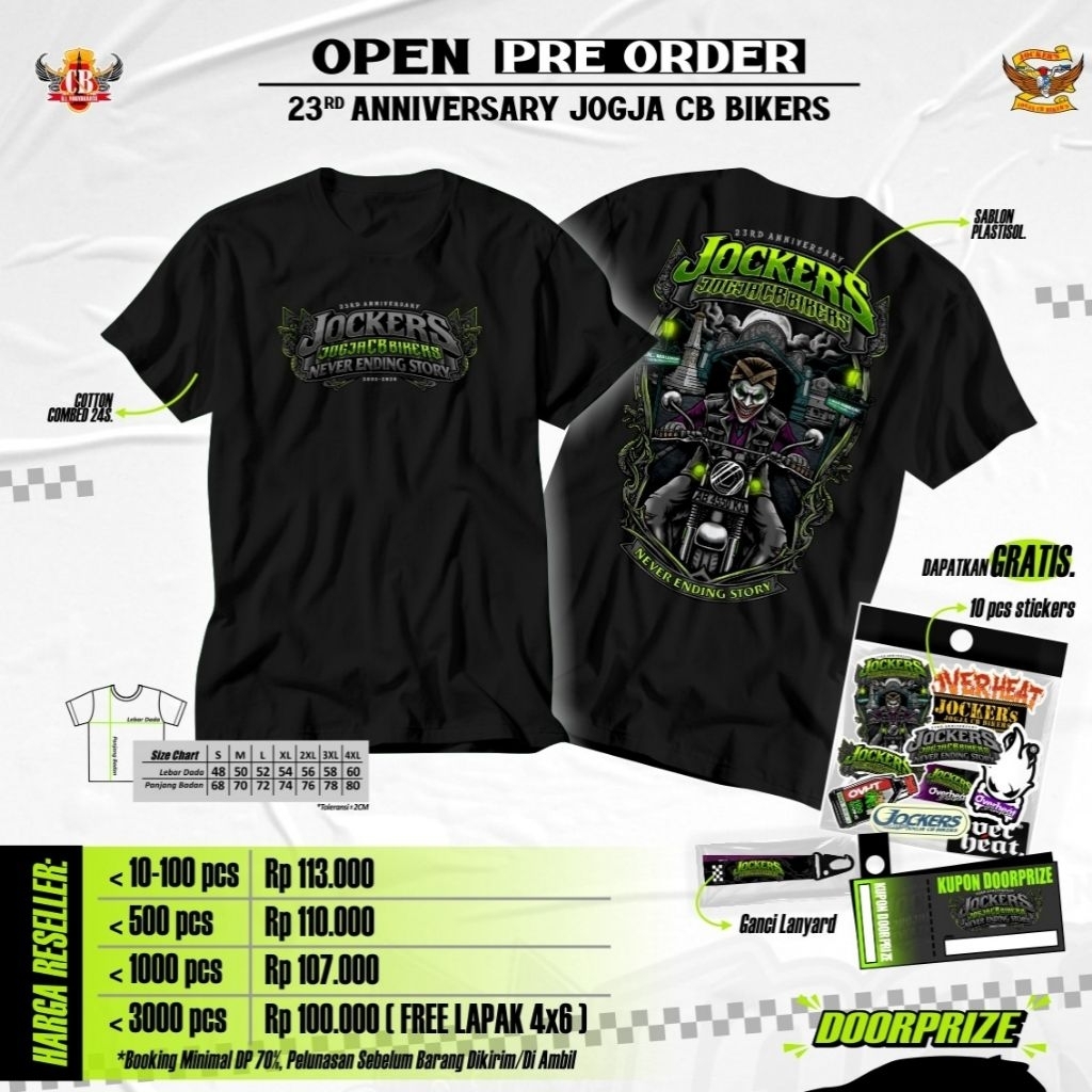 CB JERSEYS JOGJA CB BIKERS 23 RD ANNIVERSARY ORIGINAL EVENT เสื้อยืดสติกเกอร์ฟรี 15 LOTTERY COUPONS 
