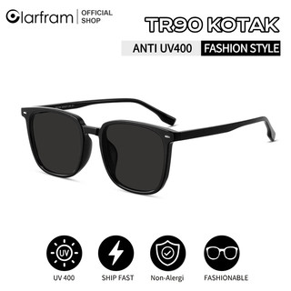 Clarfram Kacamata Hitam Anti UV Retro Bingkai Hitam Sunglasses Modern Fashion Dipersonalisasi Dengan