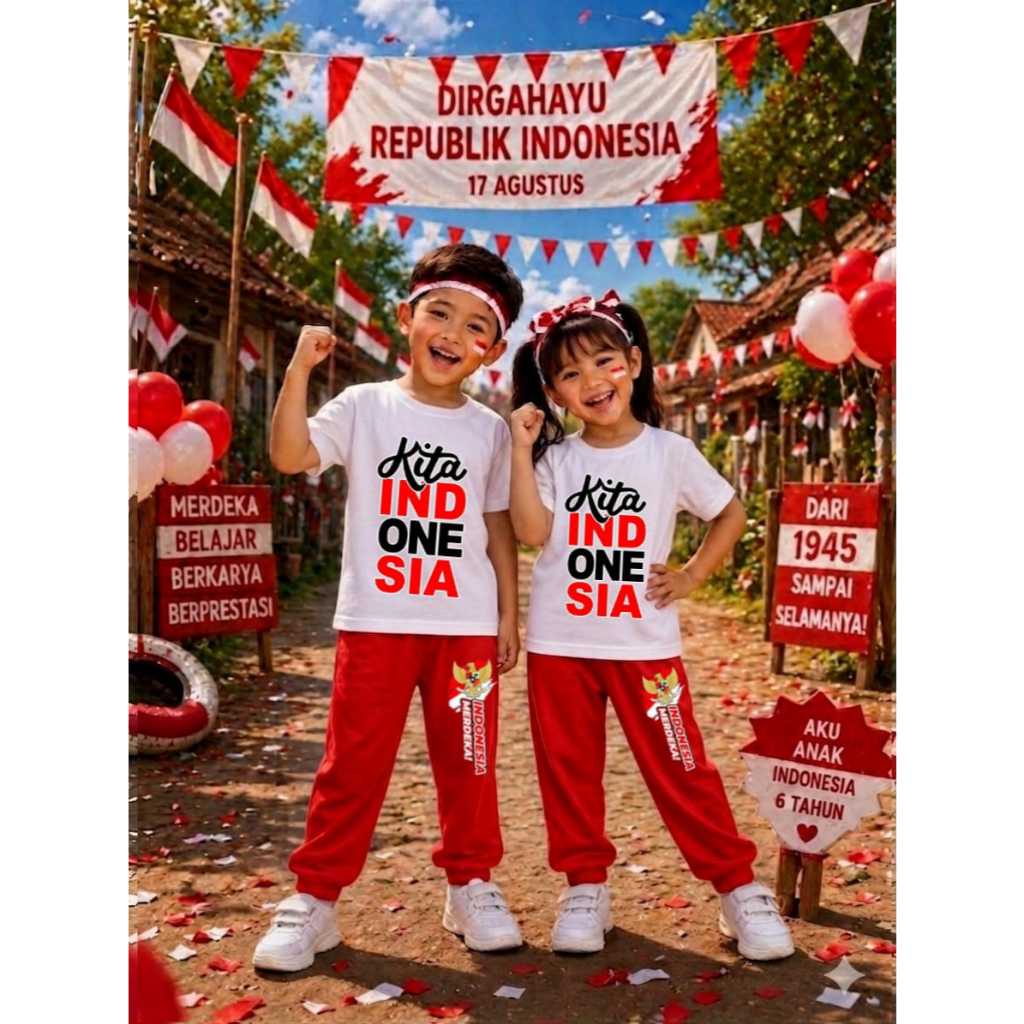AS_STORE99 - 81TH INDONESIAN INDEPENDENCE DAY T-SHIRT SET / JOGER SHORT T-SHIRT AND LONG PANTS SET F