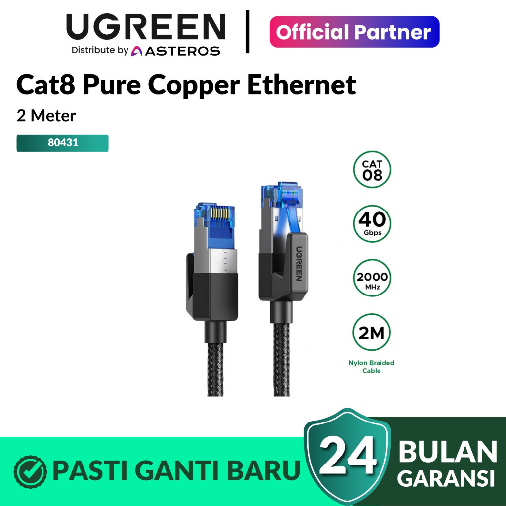 UGREEN 80431 สายเคเบิลเครือข่ายอีเธอร์เน็ต Lan Internet RJ45 CAT 8 CAT8 UTP
