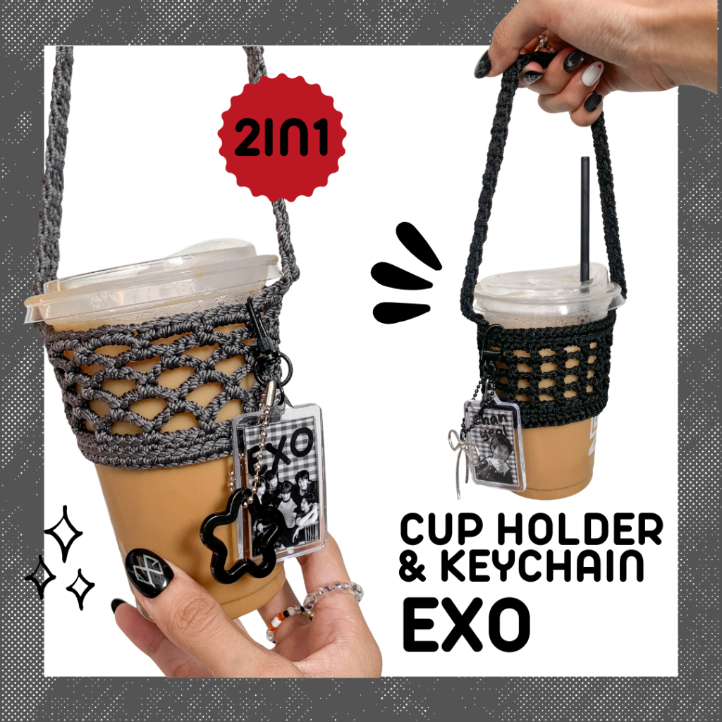 ที่วางแก้วและพวงกุญแจ 2in1 EXO - Exol - Exhorizon - กระเป๋าถัก - Merch Kpop