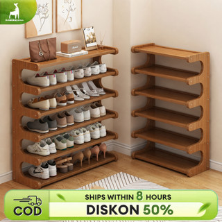 Rak Sepatu Bambu Susun Rak Sepatu Tertutup Rak Sepatu Aesthetic Rak Serbaguna Organizer Sepatu