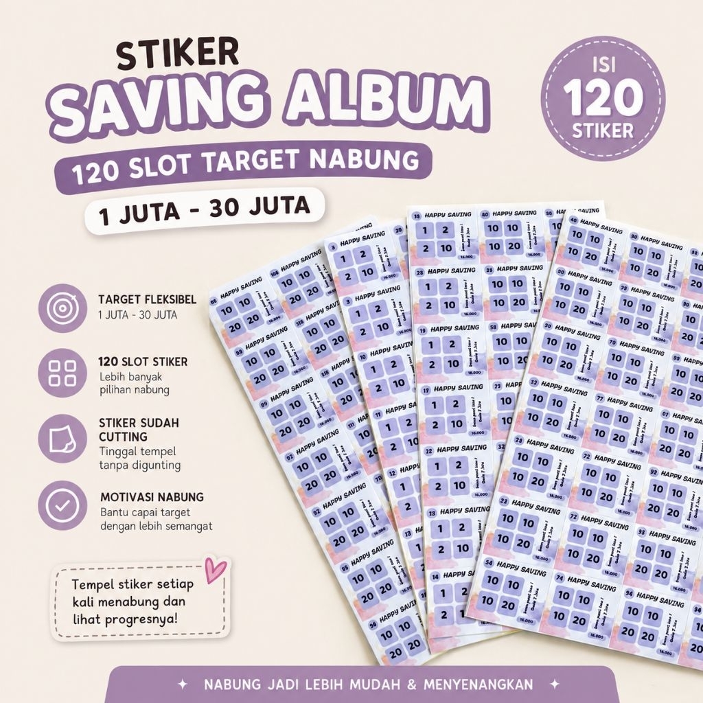 Aesthetic Saving Album Stickers with Cicil Method and No Massage, Target 2 Million - 30 Million, Cut