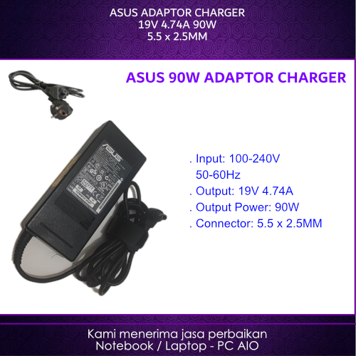 Asus 19v 4.74a 5.5x2.5mm 90W N46 N46V X550 X550D X553 X555 X555Q X450 X450J K53 K43 A42 K52 N43SL A5