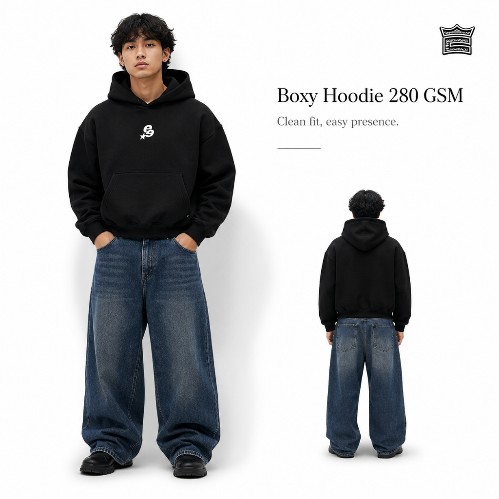 EVERLASTING Hoodie Boxy E Star Black I Hoodie Oversize Men & Women