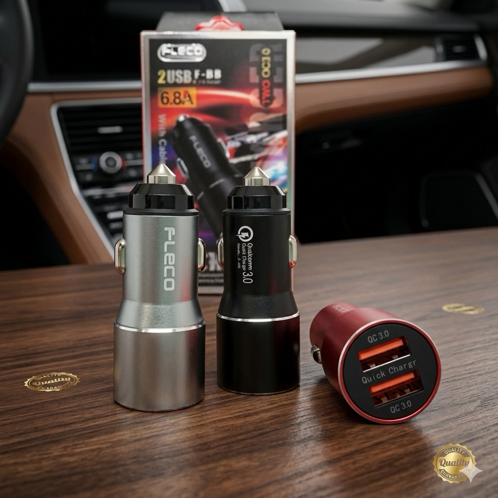 ORIGINAL FLECO F-88 6.8A 2USB โลหะชาร์จเร็วอะแดปเตอร์ชาร์จในรถยนต์ F88