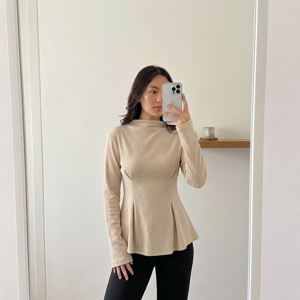 Alyssa เสื้อถักแขนยาว Slim Fit Flare Top เสื้อเชิ้ตสไตล์เกาหลีหรูหราสําหรับผู้หญิง - ALYSSA