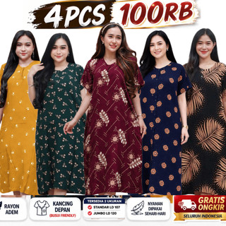 Daster Rayon Wanita Murah 100RB 4 PCS | Daster Standar LD 107 & Jumbo LD 120 | Kancing Depan Busui Bumil Lengan Pendek