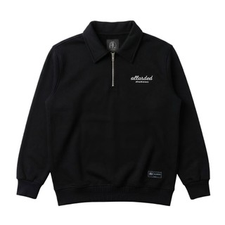 Allarded Half Zipper Sweater Crewneck Rugby Pria Wanita Bahan Fleece Tebal Stripe Bordir Premium