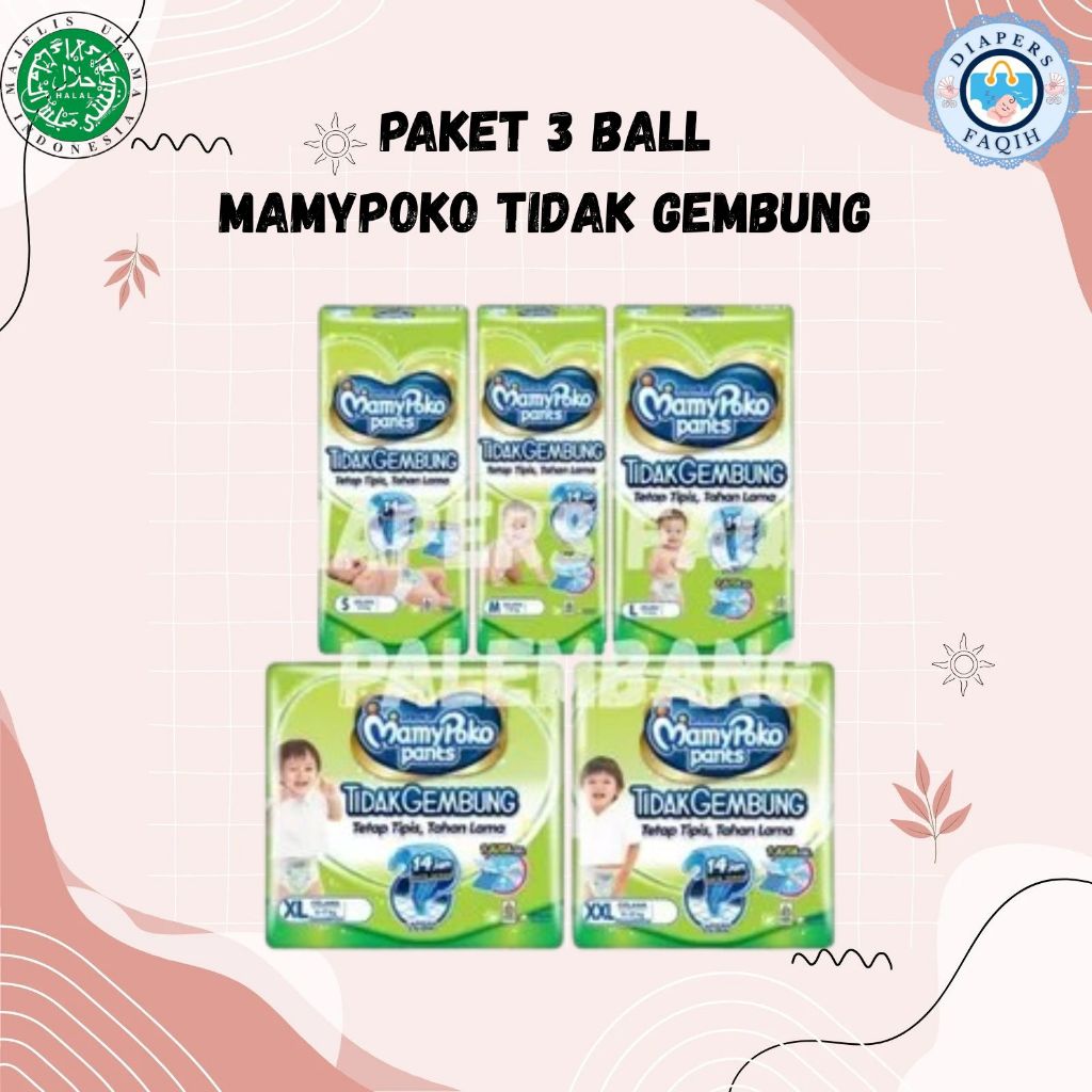 แพ็คเกจ 3 BALL MamyPoko X-Tra Dry Pants Slim Non-Bloating M30/L28/XL23