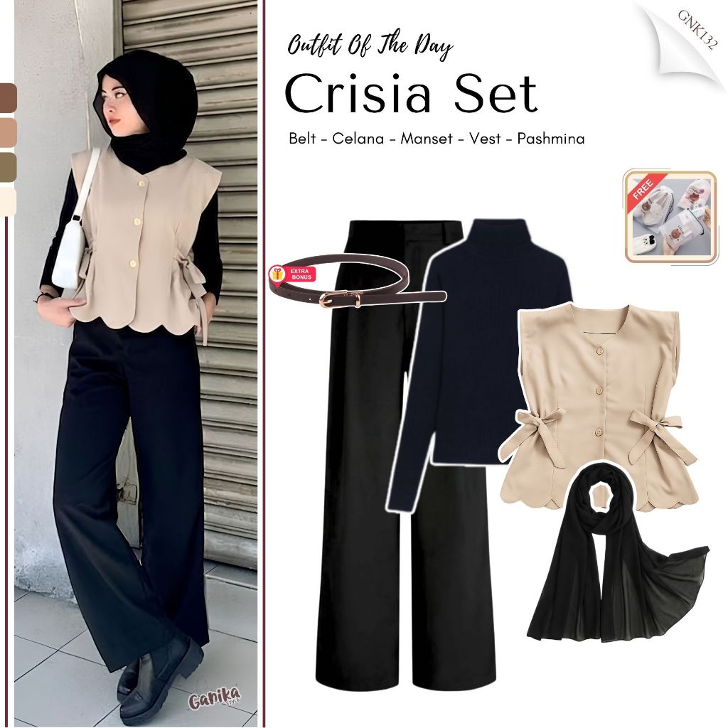 Crisia Set 4 in 1 (Cirish Vest, กางเกง, Cuffs, Pashmina Hijab) สําหรับกาแฟผู้หญิงแขวนออก, ทันสมัยและ