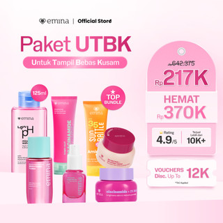 [BRIGHT GLOW SET] EMINA Bundle All in 7in1 Face Wash + Toner Wajah + Serum Brightening + Moisturizer Gel + Sunscreen + Low pH Micellar Water Bright Smooth Cocok Untuk Pemula Mencerahkan Kulit, Menghaluskan Tekstur Kulit, Glowing Skin