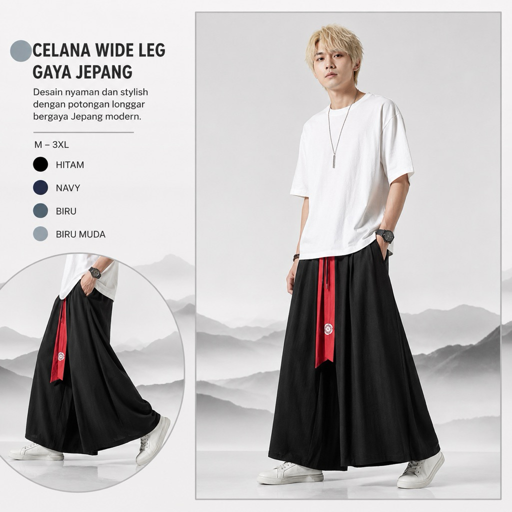 [Takeshi] กางเกงฮากามะ Unisex โอเวอร์ไซส์ สไตล์ฮาราจูกุ สไตล์ญี่ปุ่น Hachibuncho Loose Fit เวอร์ชัน 6