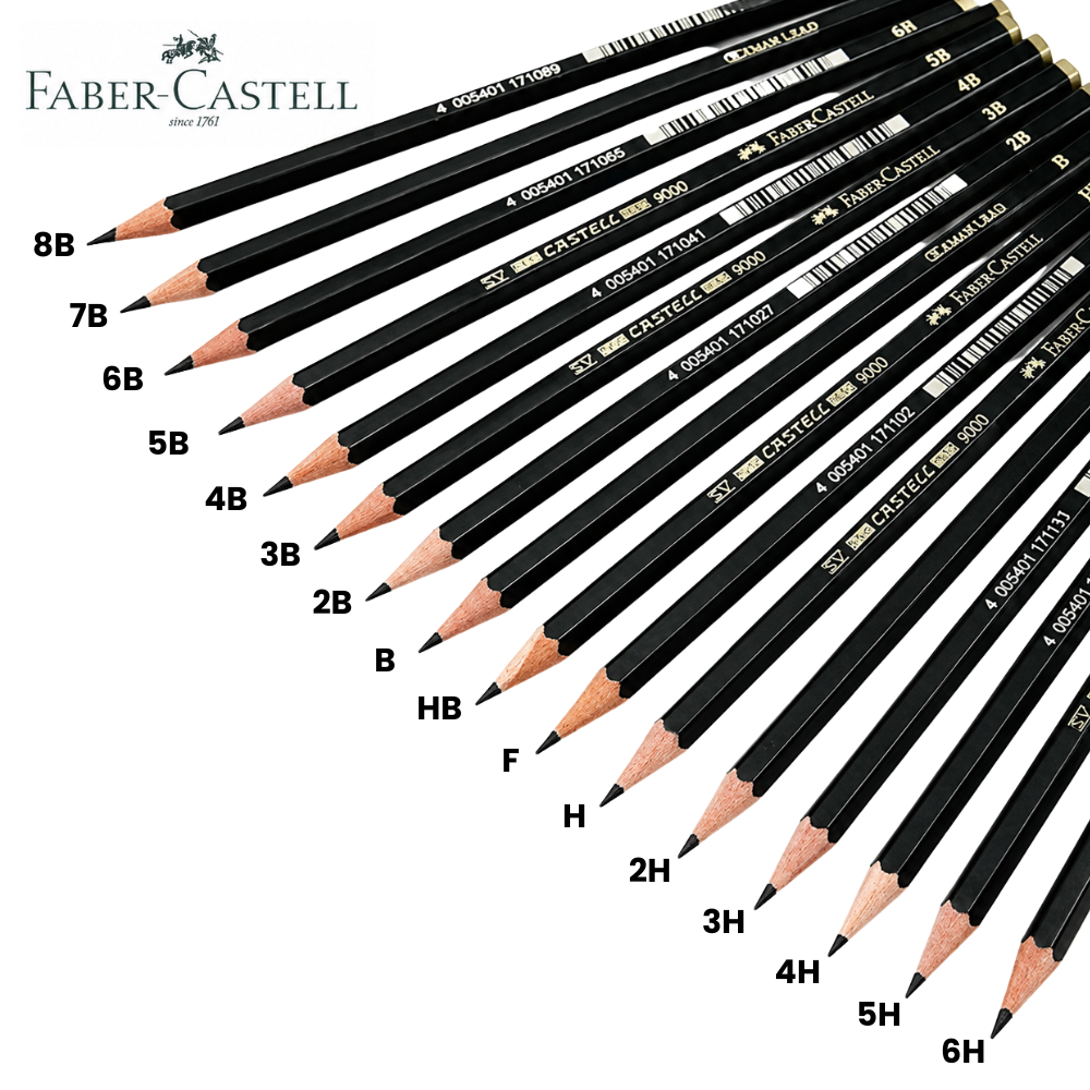 ครบ - (1PCS) Faber Castell 9000 type B, 2B, 3B, 4B, 5B, 6B, 7B, 8B, F, HB, 2H, 3H, 4H, 5H, 6H, 6H, 6