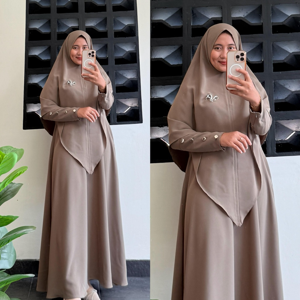Zakiah Gamis Dress Set Syari Sabrina Anti UV Plain Model ชุดศึกษาอิสลาม