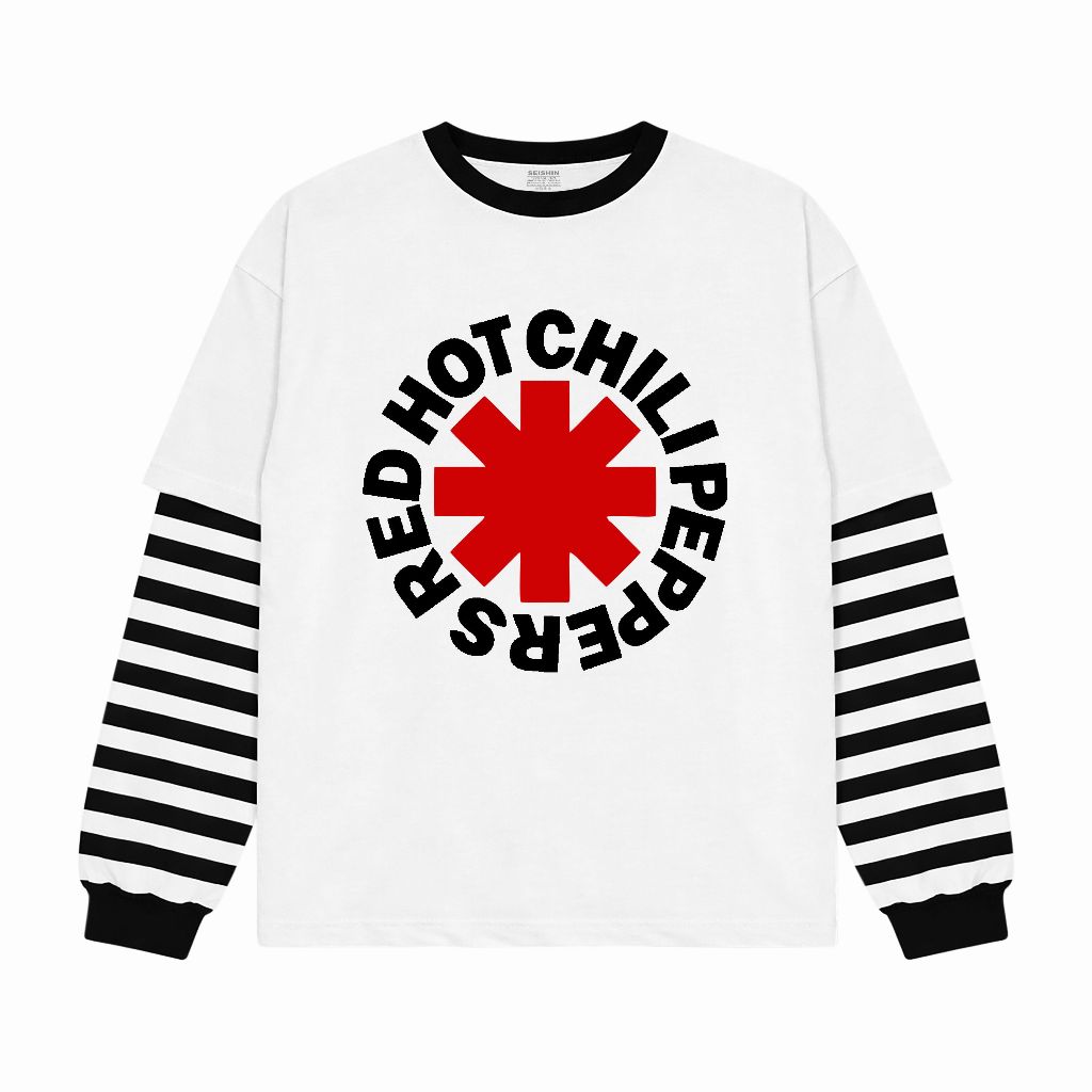 เสื้อยืด Seisin Double layer Rib Striped Rhcp Logo เสื้อยืดเพลง unisex แขนยาว