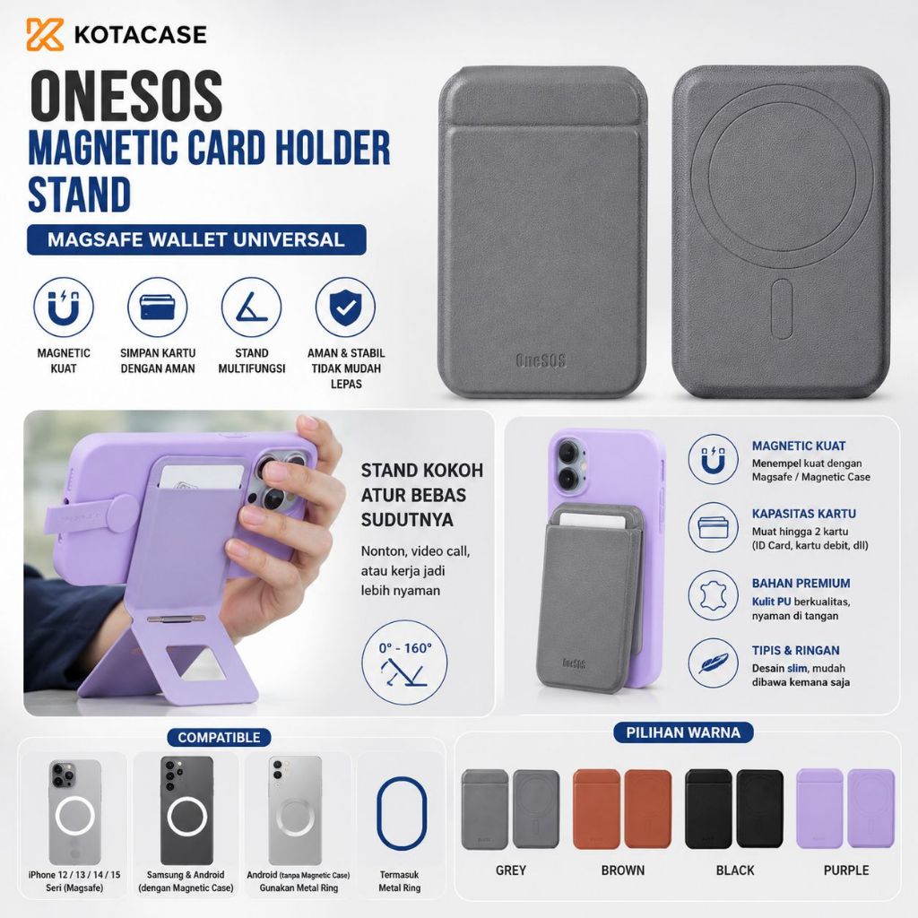 ONESOS Wallet Magsafe Stand Magnetic Card Holder MagSafe Wallet Leather / Leather Card Holder Wallet