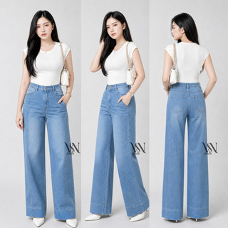 VNJ72 JEANS Celana Highwaist Loose Baggy Tulang Jeans Vintage Wanita Kulote Garis Lipat Lebar - Celana Panjang Jeans Non Stretch