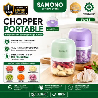 SAMONO Mini Chopper Electric SW-L4 250ML Penggiling Bumbu Dapur Portable Cordless Tanpa Kabel Cas USB 30W Hemat Listrik Material Food Grade Aman Anti Bau Blender Kecil Multifungsi Original Garansi Resmi Samono Indonesia Awet
