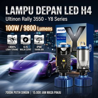 Philihs  2PCS H4 Mini Pjector Projie Y8 Lampu Led Mobil Dan Motor Super Bright 100 Watt Dengan kipas angin Y8 Mini Projector H4