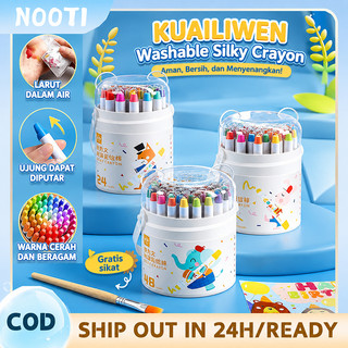 Kuailiwe Set Crayon24/36/48 Warna Putar Silky - Alat Warna Set Anak   Aman Dicuci &Tahan Lama untuk Anak Berikan kuas gratis