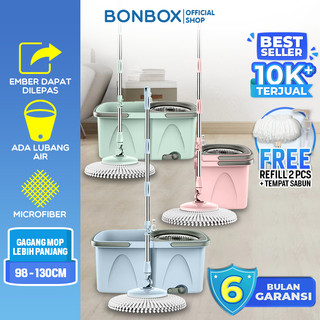 [DAPAT 2 REFILL] BONBOX PREMIUM Alat Pel Ember Pisah DAPAT 2 KAIN REFILL Ember Lepas 2 Kain Pel Terpisah Spin Mop Pembersih Lantai BCT706