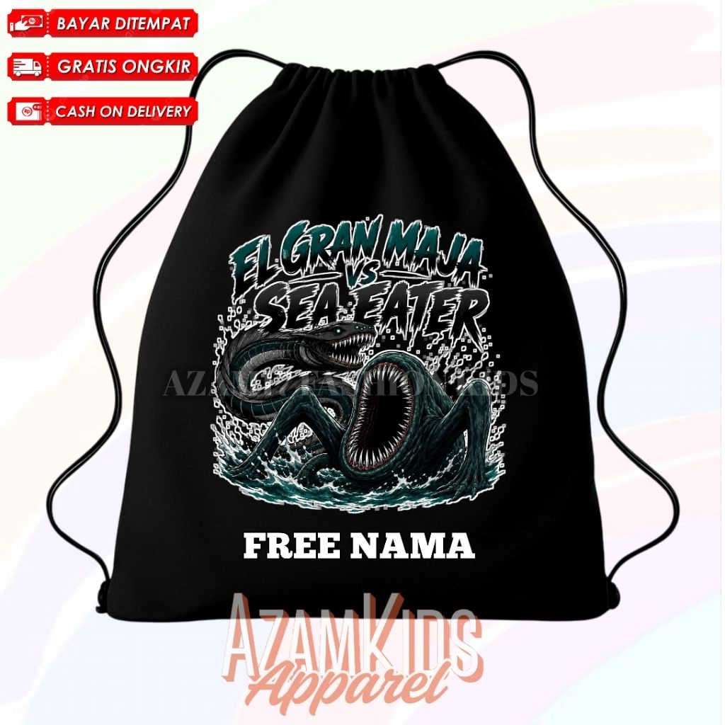 El Grand Maja Vs Sea Eater Monster Sea ฟรีชื่อเด็ก String Bag / El Gran Maja Vs Sea Eater กระเป๋าเป้