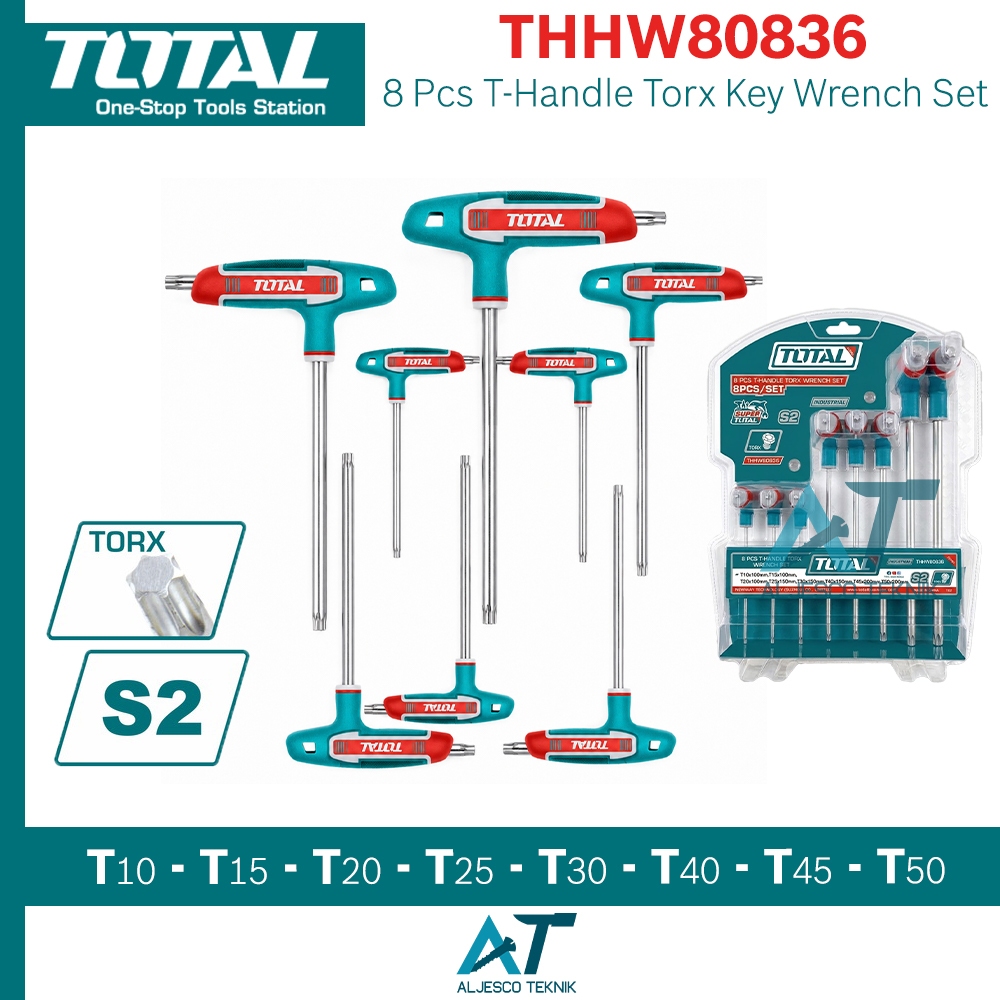 TOTAL TORX KEY T-HANDLE SET T10-T50 8 ชิ้น – T-HANDLE TORX KEY WRENCH SET S2 STEEL