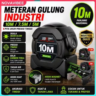 Meteran Gulung 10M Neon Glow Pita Ukur Industri Presisi Tinggi Baja Karbon Tahan Air Anti Karat