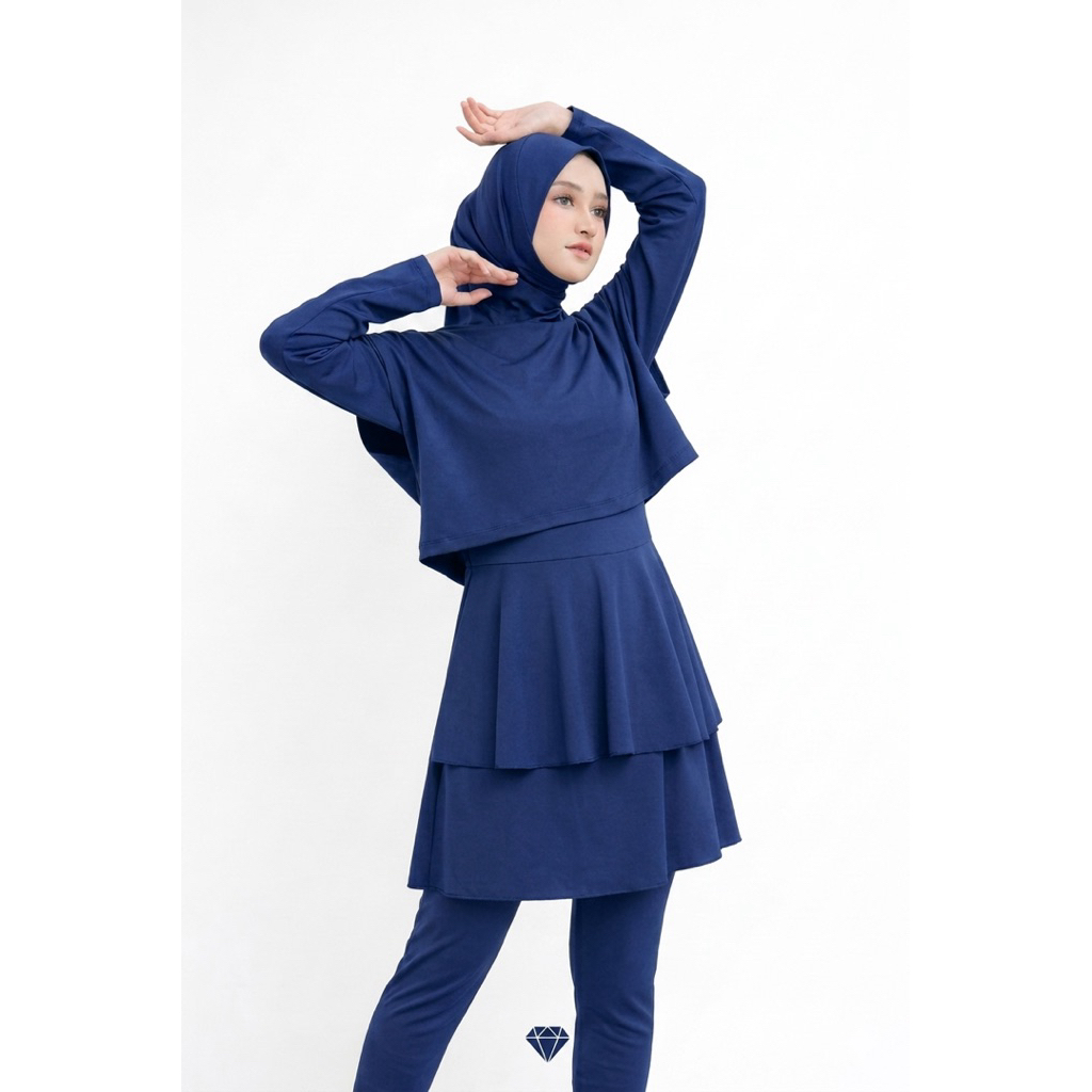 ZAWA Stella Muslimah ชุดว่ายน้ํา Navy - ชุดว่ายน้ํามุสลิมแบบสปอร์ตสําหรับสาววัยรุ่น
