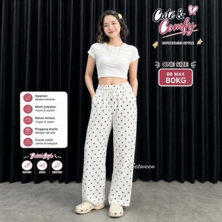 MONAZ - Celana Panjang Wanita Highwaist Motif Polkadot Kulot Pants Nyaman Adem Dipakai Celana Santai Wanita