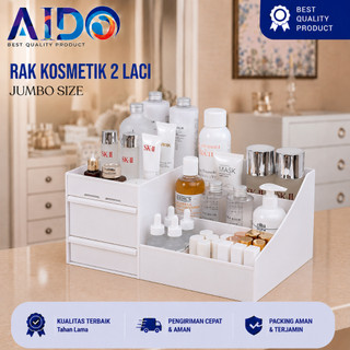 Rak Kosmetik Aesthetic 2 Laci Multifungsi Tempat Penyimpanan Aksesoris Perhiasan Jumbo COD AIDO